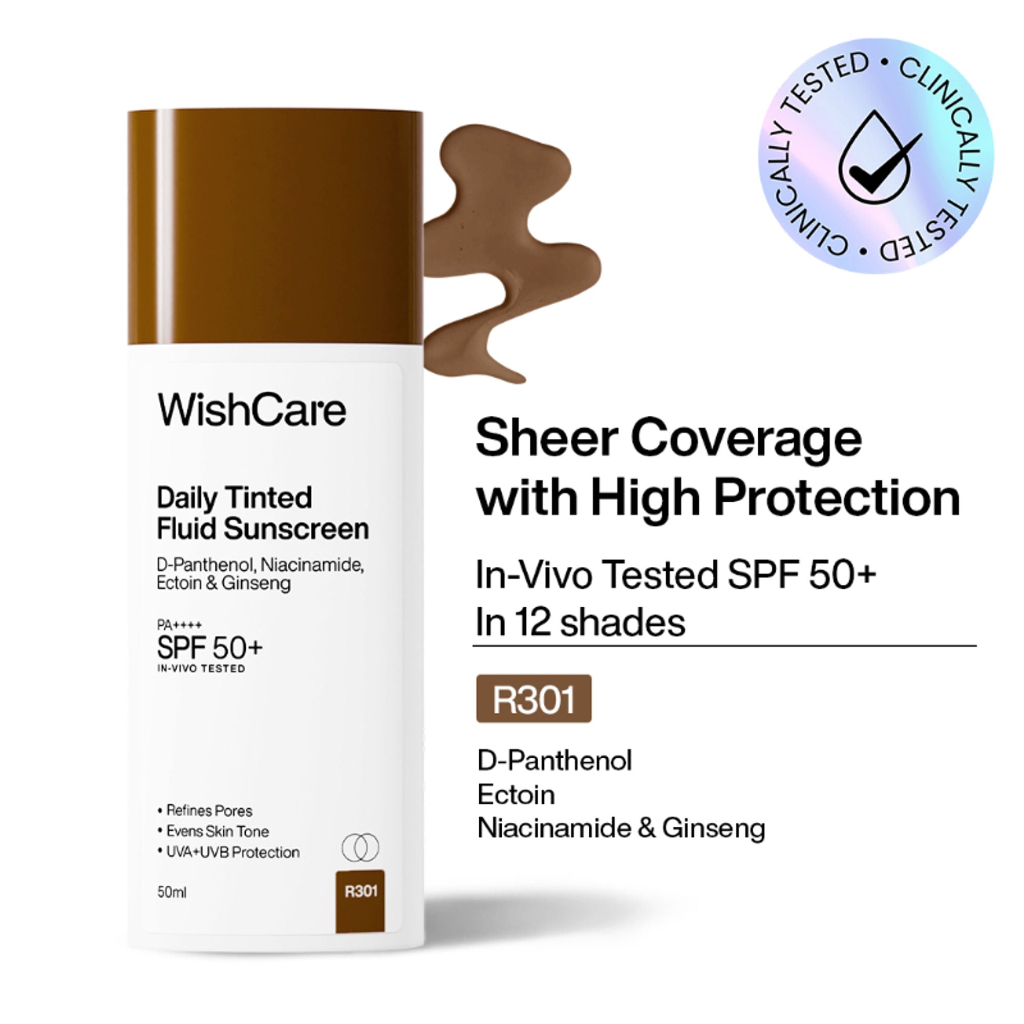 Wishcare Daily Fluid Tinted Sunscreen SPF50PA++++ - R301
