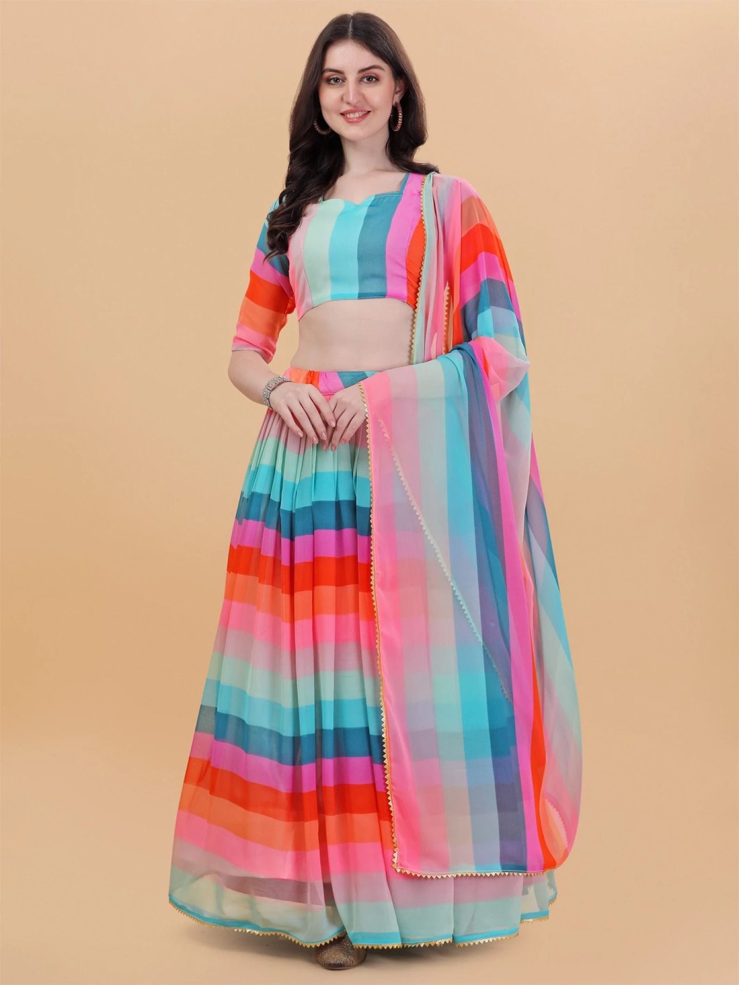 Aastha fashion Multicolor Georgette lehanga blouse Embroidered work - Prithvi Mart