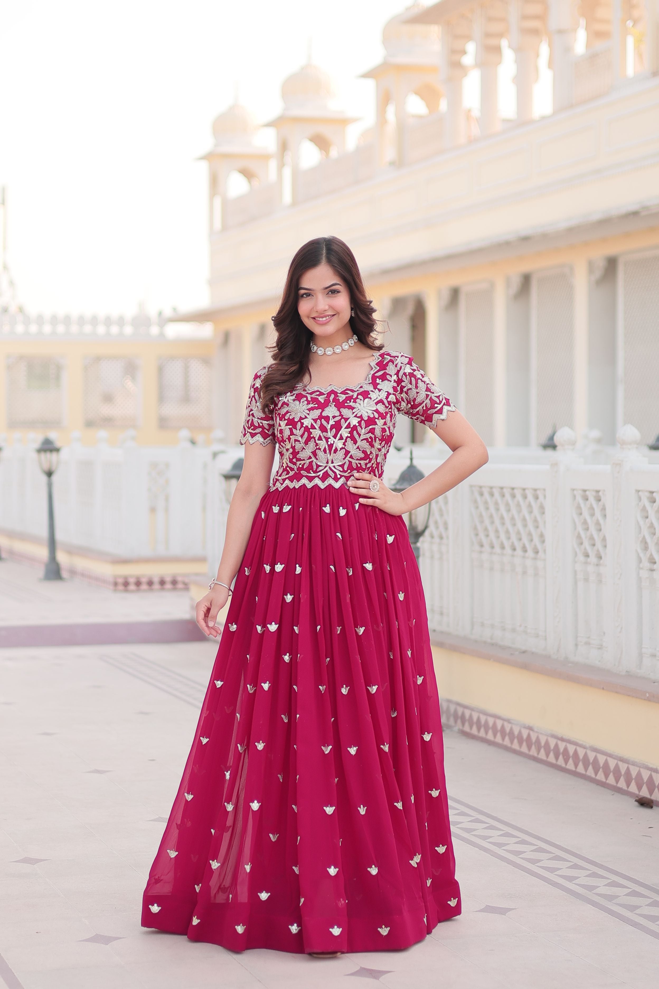 Aastha Pink Faux Blooming with Gown Embroidery Sequins Embroidered work