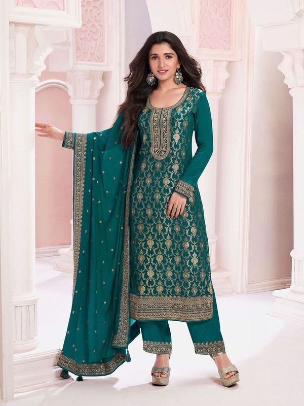 Aastha Aqua green Dupatta with Jacquard Viscose top fabric santoon Bottom fabric