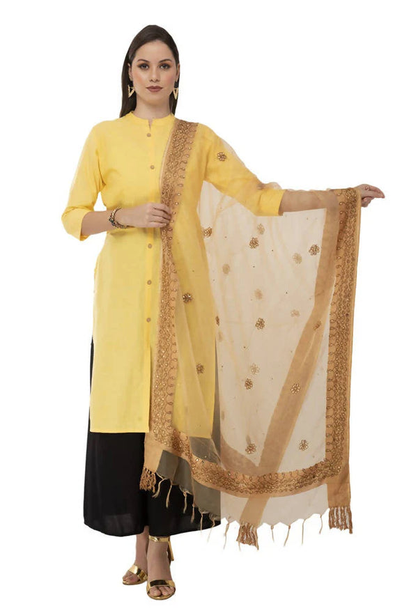 Mominos Fashion Golden Orgenza Nug Embroidery Dupatta