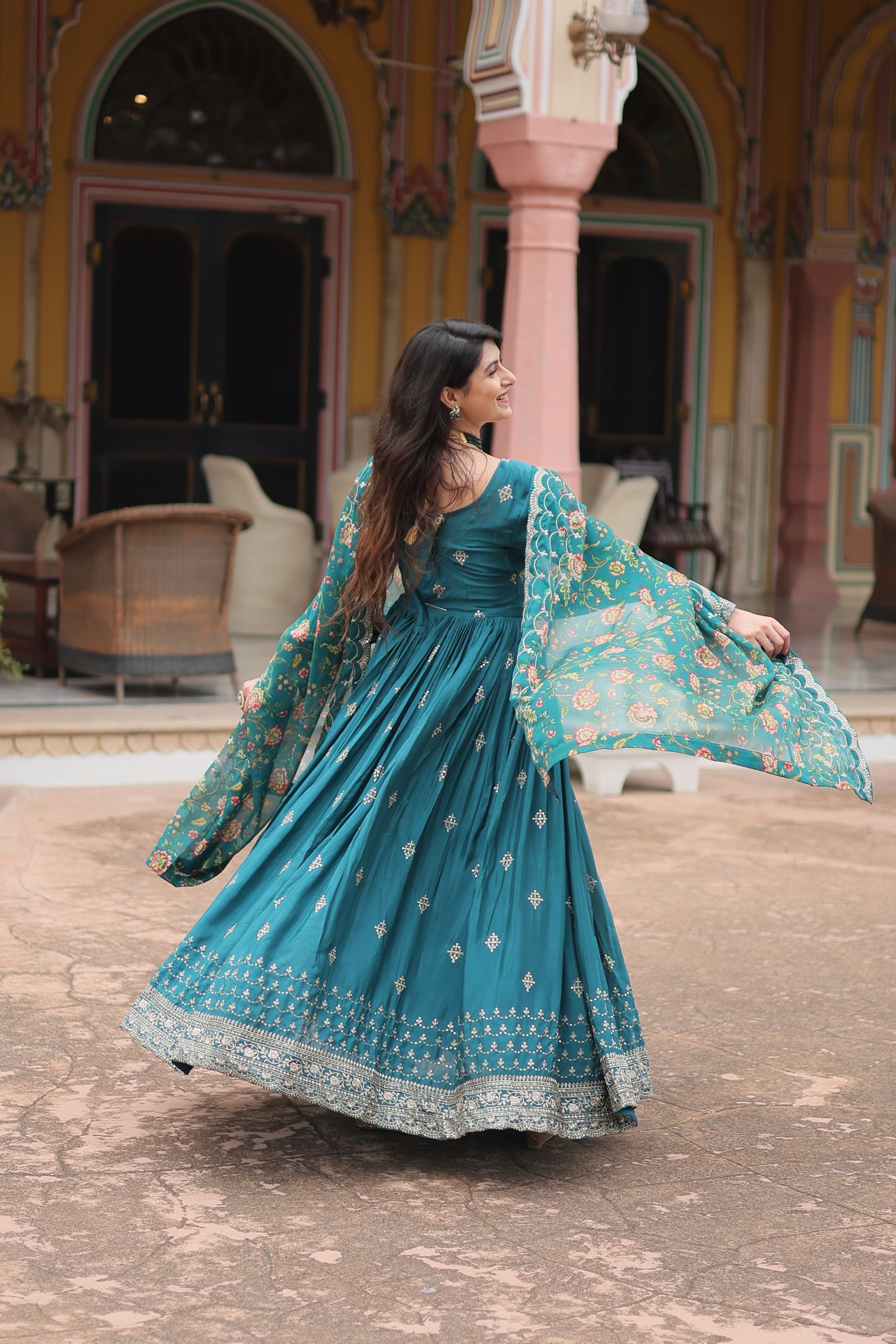 Aastha Rama Chinon Cotton with Gown fabric Tebby Silk