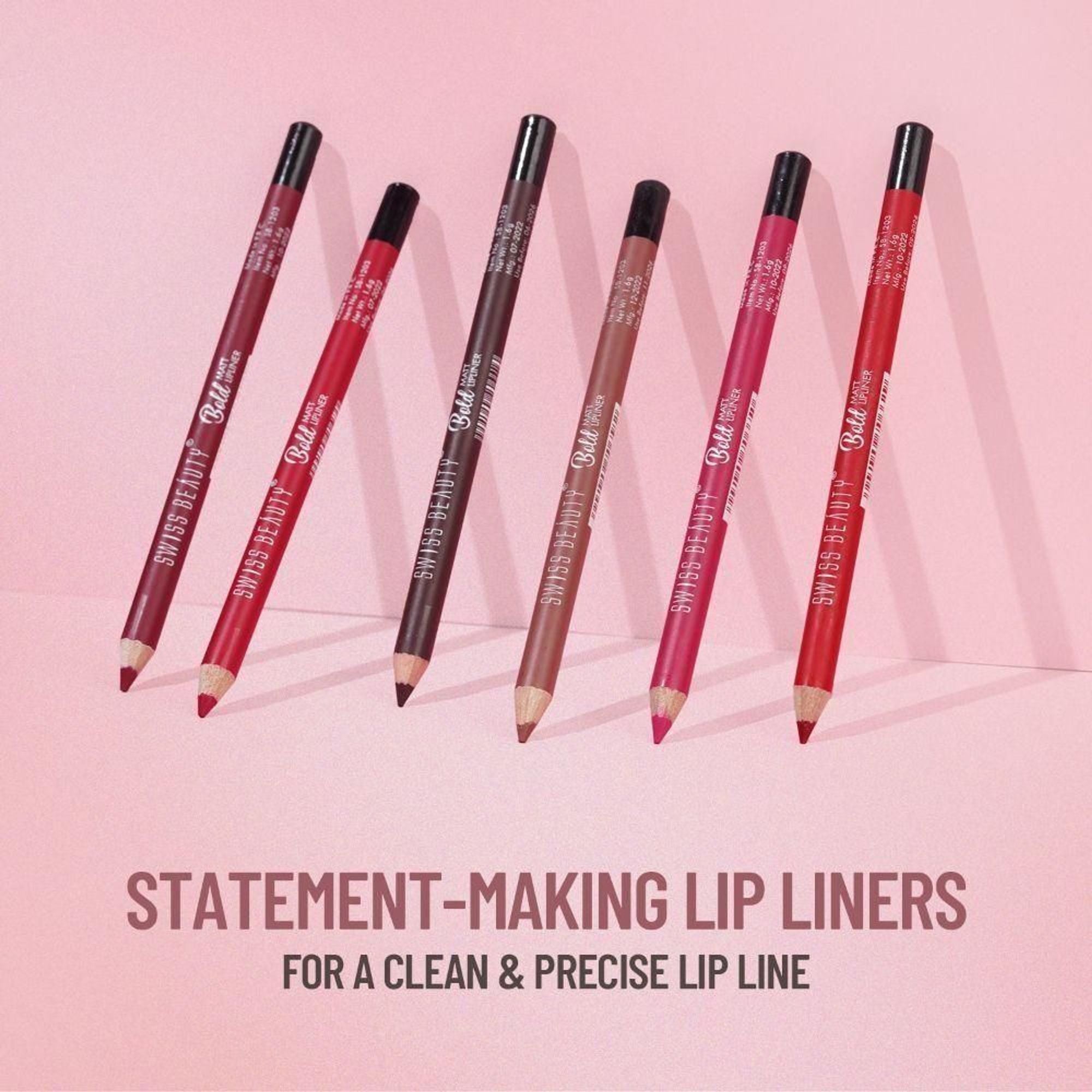 Swiss Beauty Bold Matt Lip Liner Pencil, Long-lasting , Matte Finish , Non-Drying - Pack of 12
