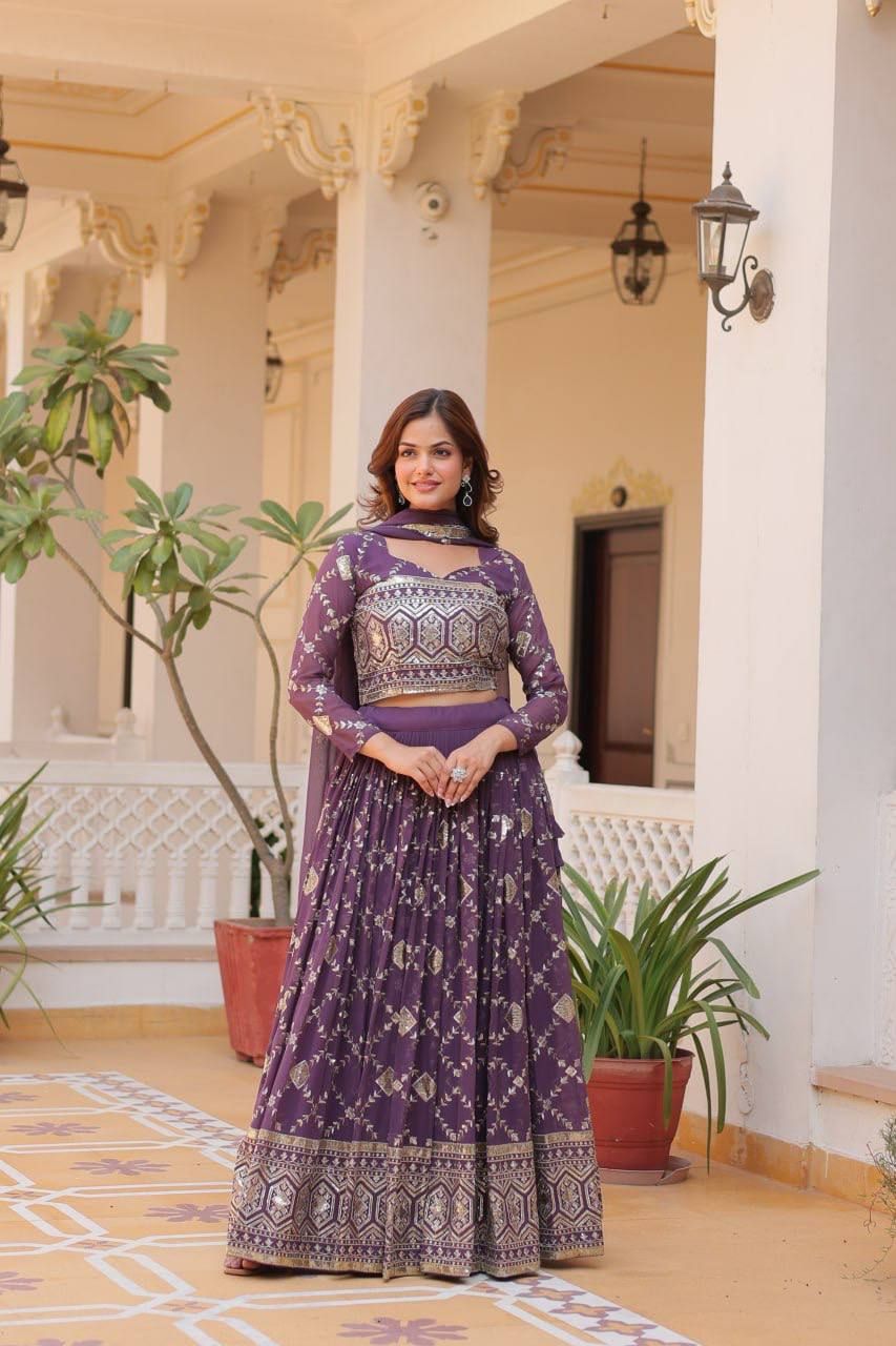 Aastha fashion Purple Heavy Fox Georgette lehanga blouse Embroidery Sequence Work