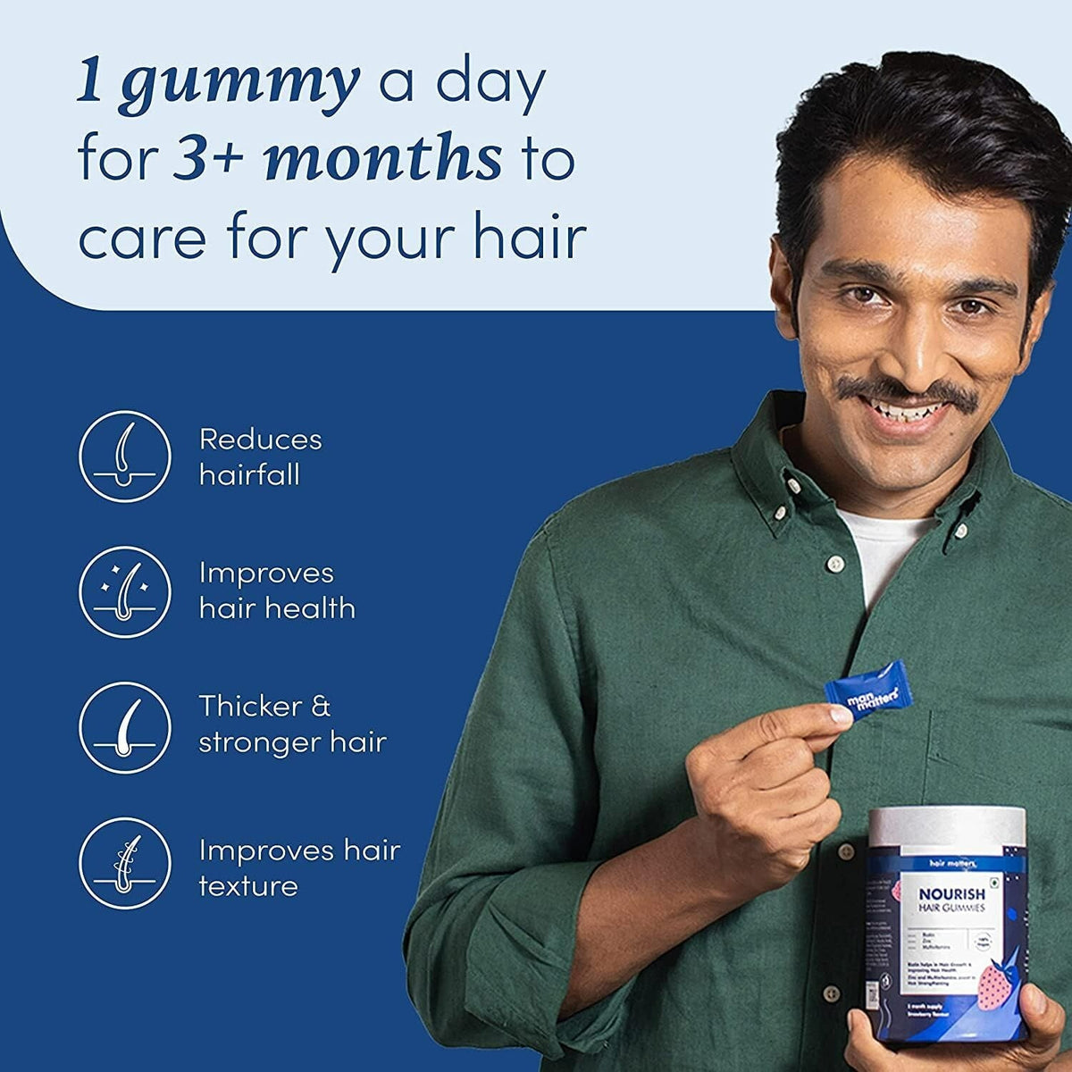Man Matters Biotin Nourish Hair Gummies With Multivitamins (Sugar Free) - Strawberry Flavor