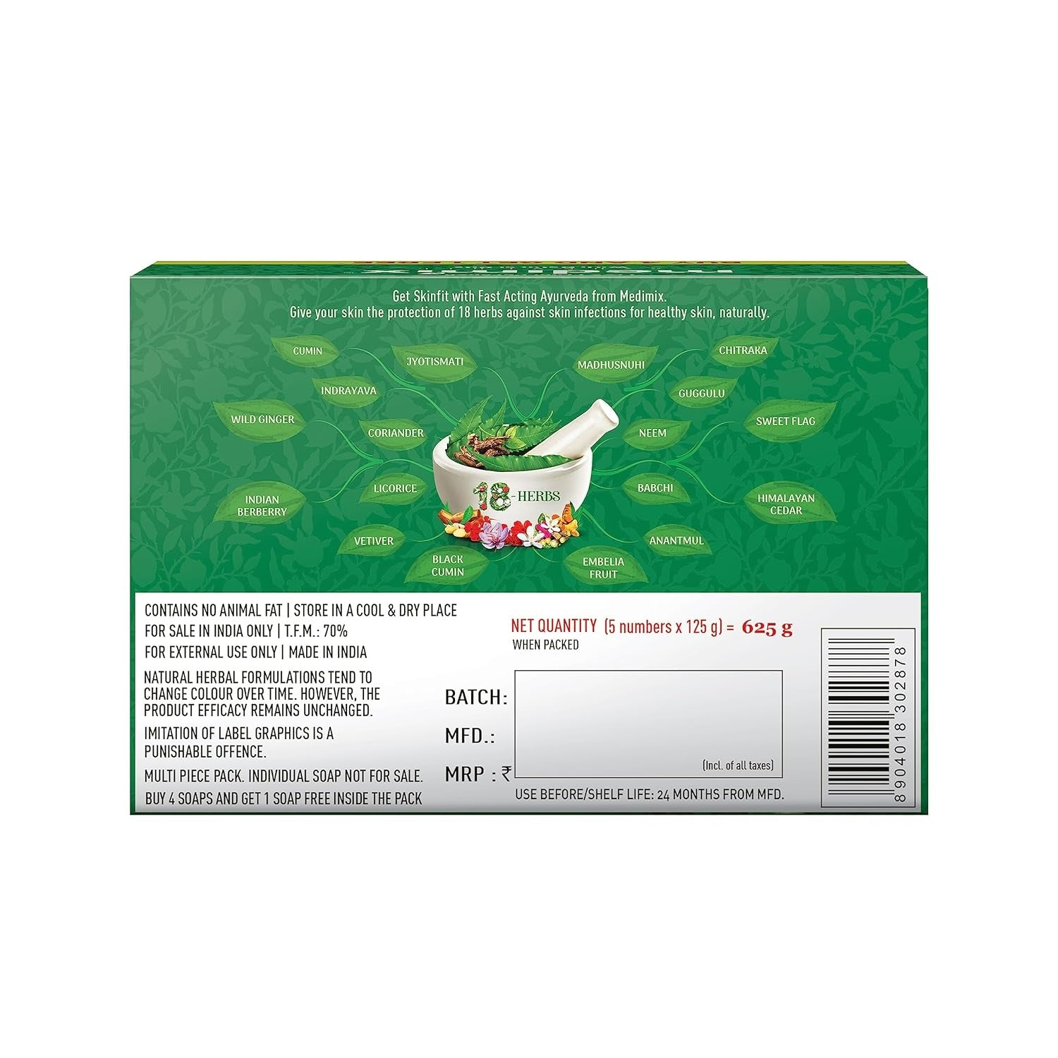 Medimix Ayurvedic Classic 18 Herbs Soap, 125 g (4 + 1 Offer Pack)