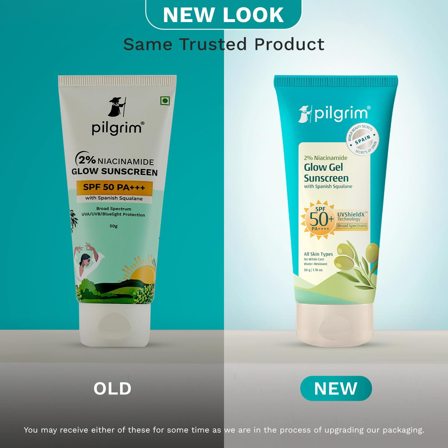 Pilgrim 2% Niacinamide Glow Sunscreen SPF 50 +++ Enhances Glow, Broad spectrum, Non-greasy, No white cast & Prevents Tanning