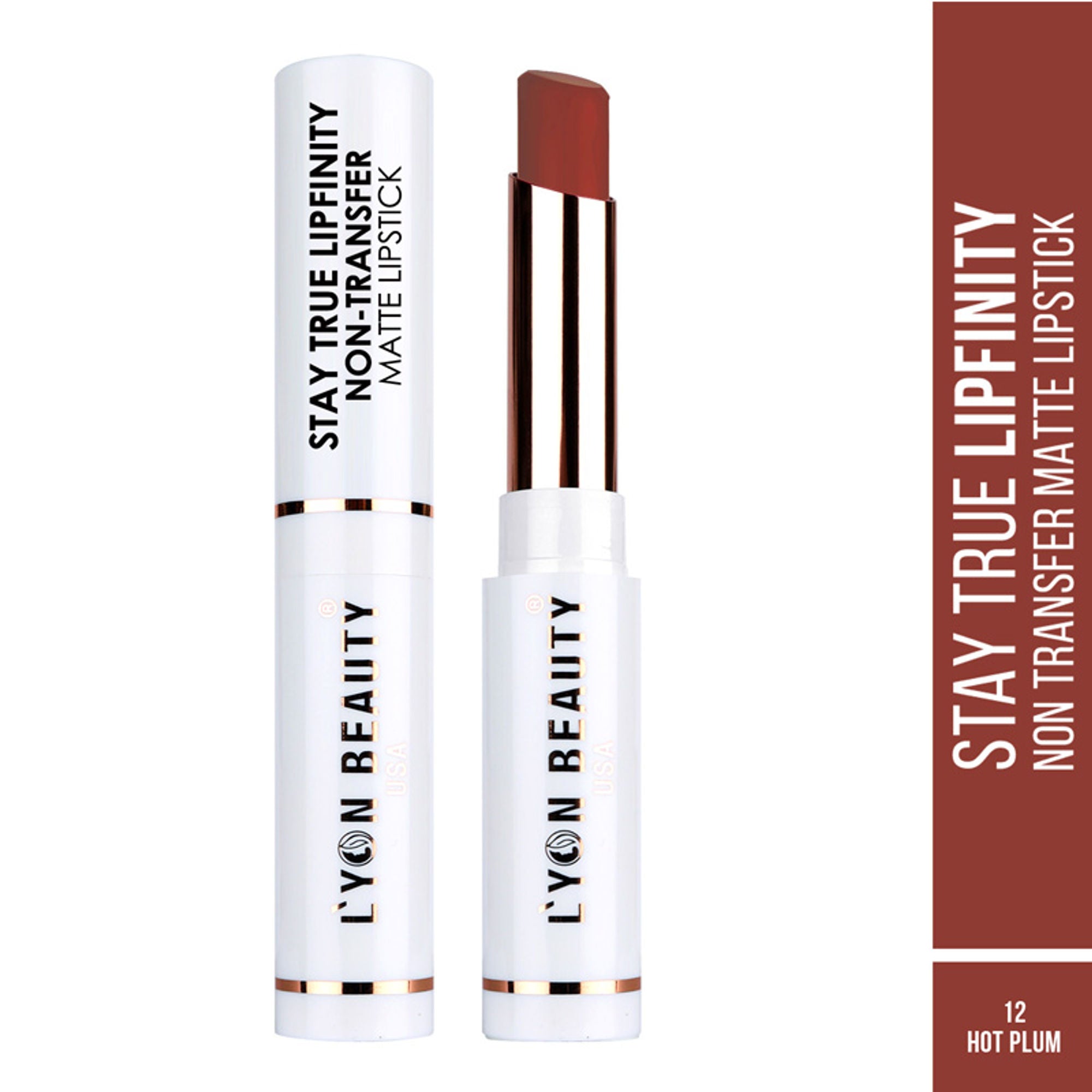 Lyon Beauty Stay True Lipfinity Non Transfer Matte Lipstick - Hot Plum 12