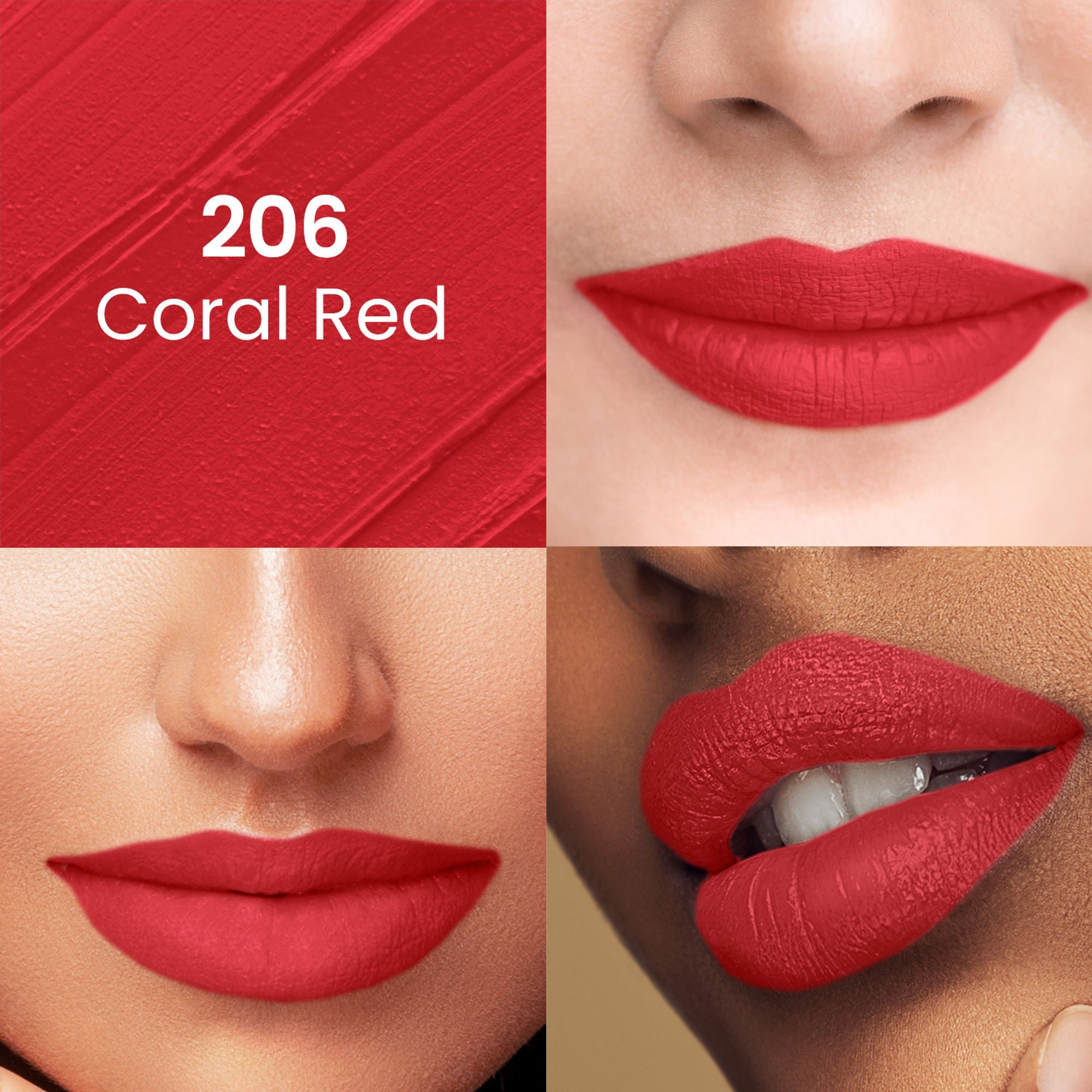 Swiss Beauty Pure Matte Lipstick , Non-Drying, Smooth Glide, Long Lasting - 206 Coral Red