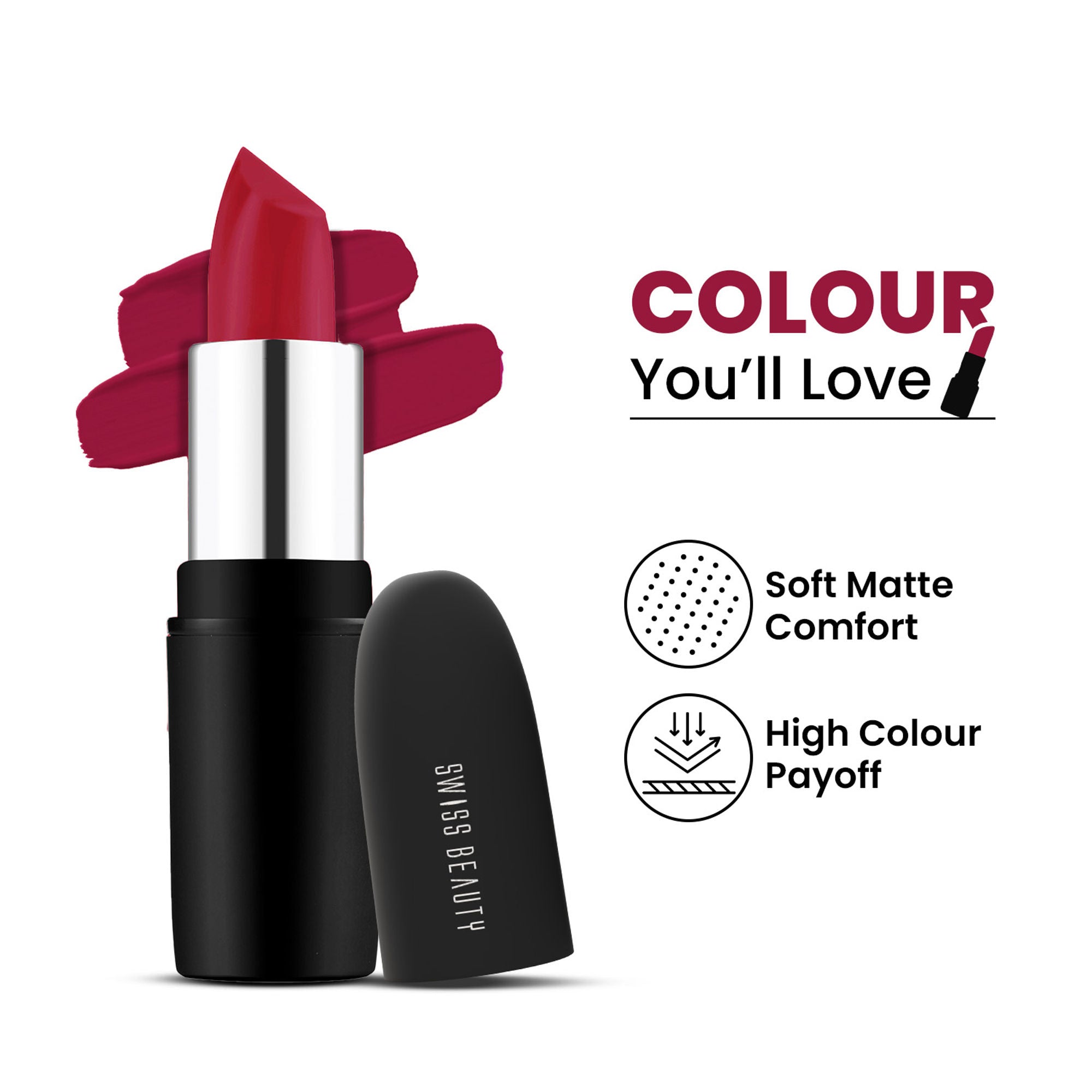 Swiss Beauty Pure Matte Lipstick , Non-Drying, Smooth Glide, Long Lasting - 224 Red Wine