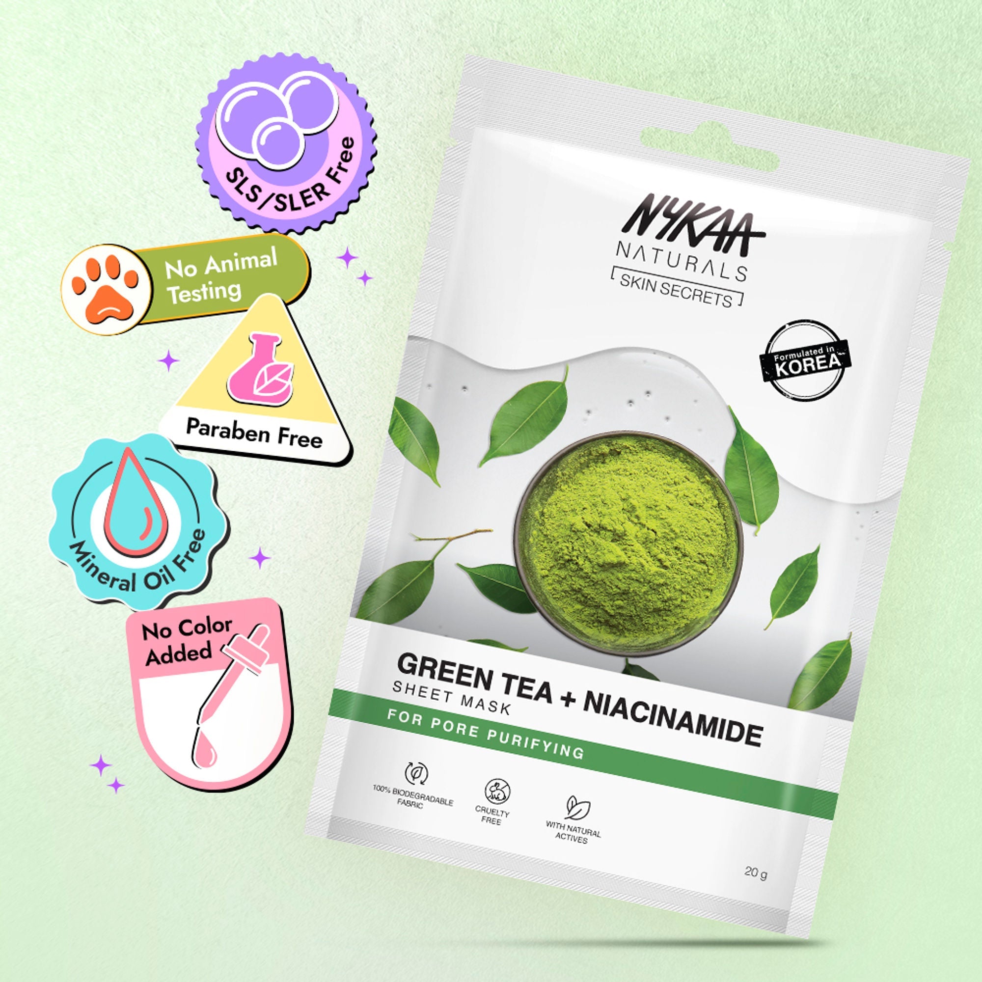 Nykaa Naturals Korean Sheet Mask Green Tea & Niacinamide For Oil Control and Clear Skin