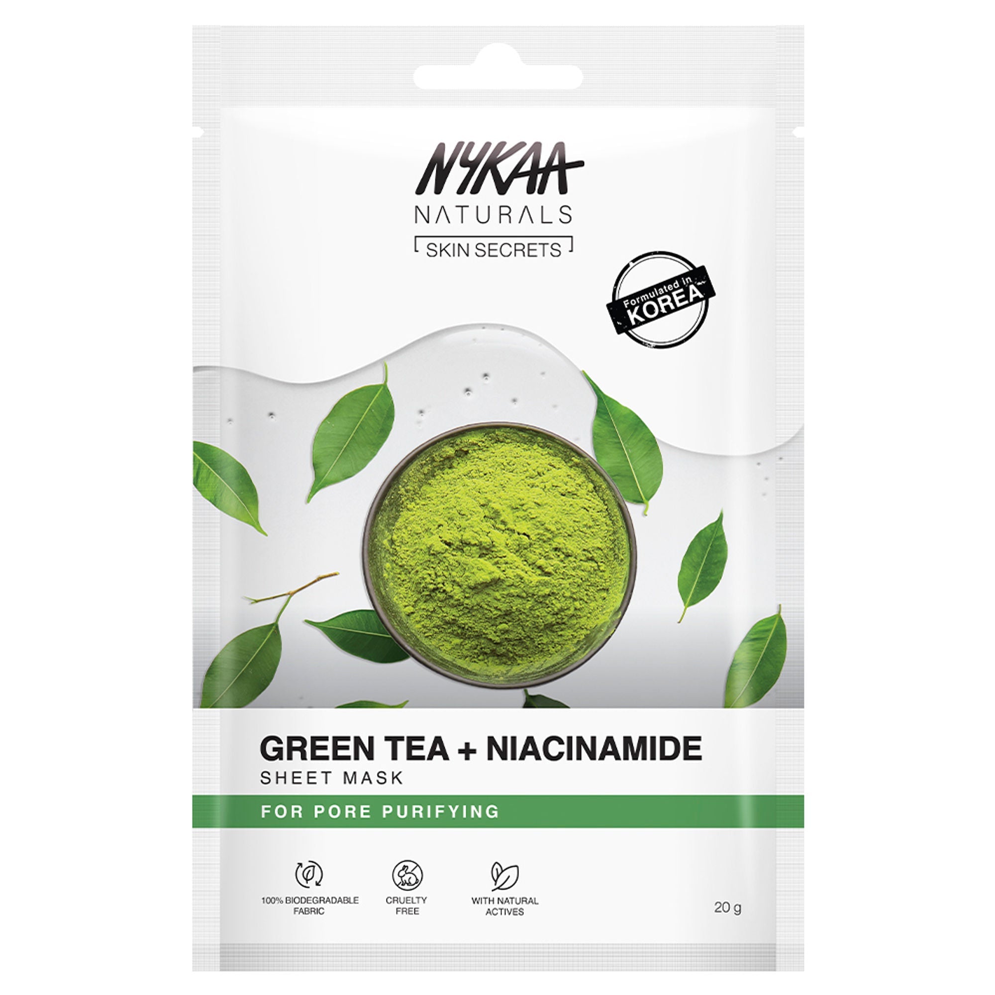 Nykaa Naturals Korean Sheet Mask Green Tea & Niacinamide For Oil Control and Clear Skin