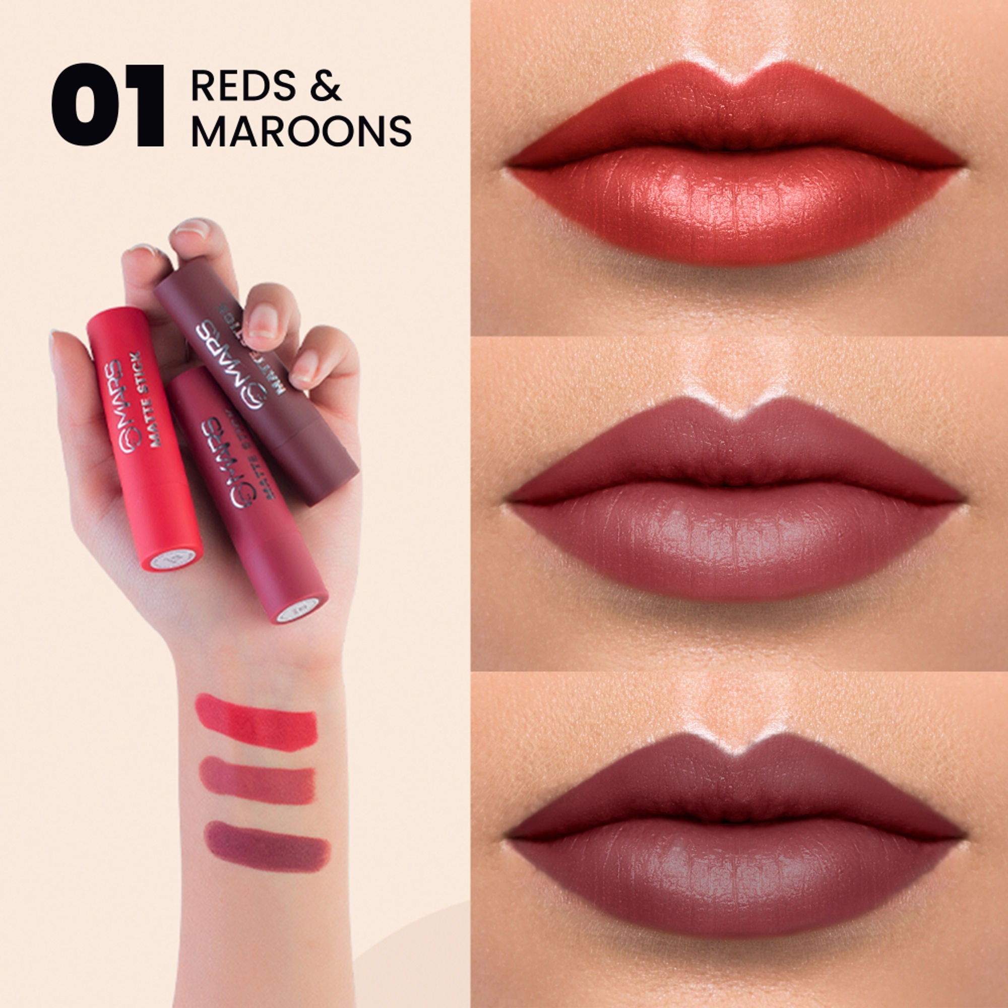 MARS Cosmetics Matte Lipsticks Box - 01 Reds and Maroons