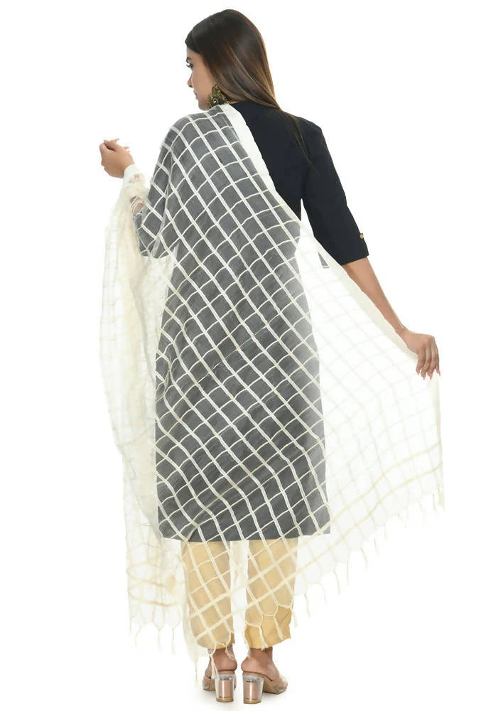 Mominos Fashion Off White Cotton Square Dupatta