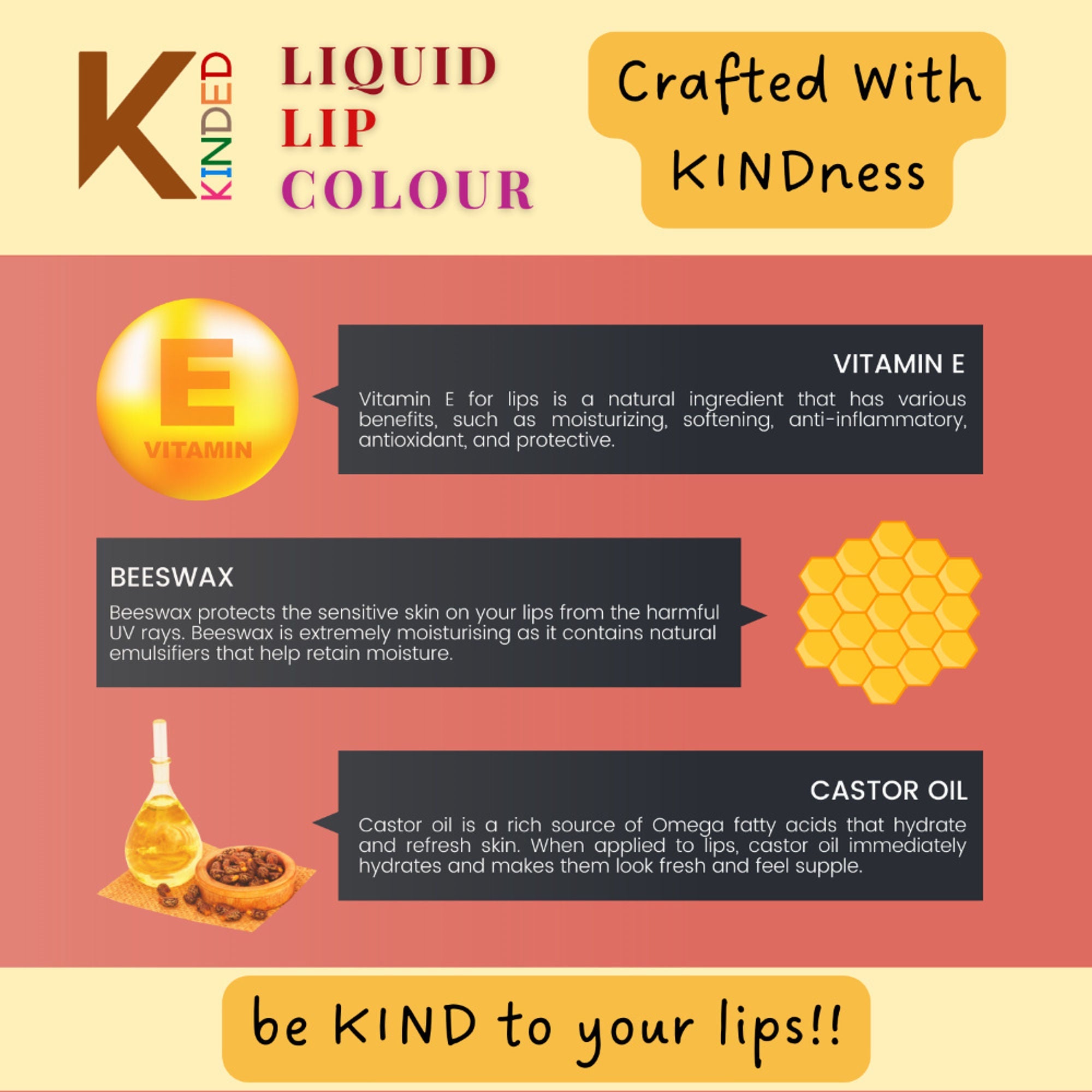 KINDED Liquid Lip Colour Lipstick Lip Gloss - 08 Sangria Orange