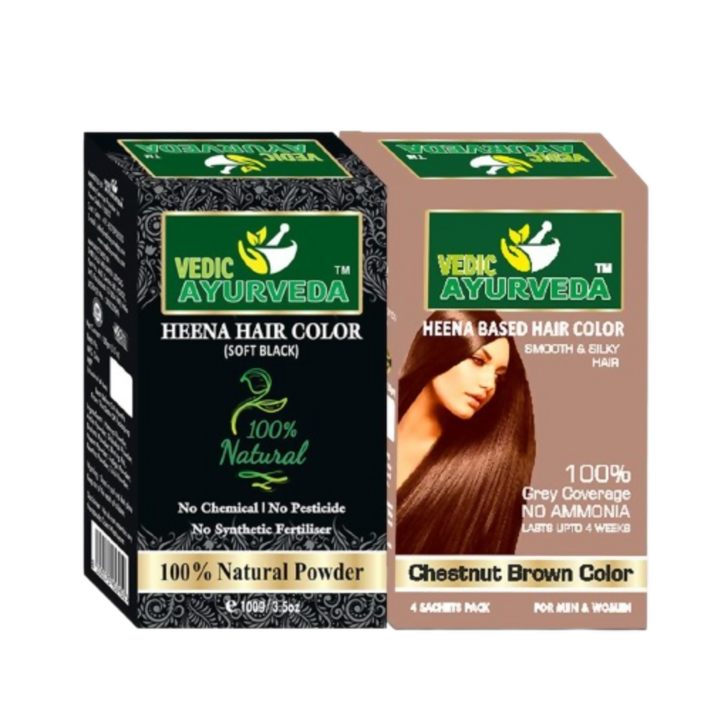 VedicAyurveda Henna Based Hair Colour - Soft black & Chestnut Brown