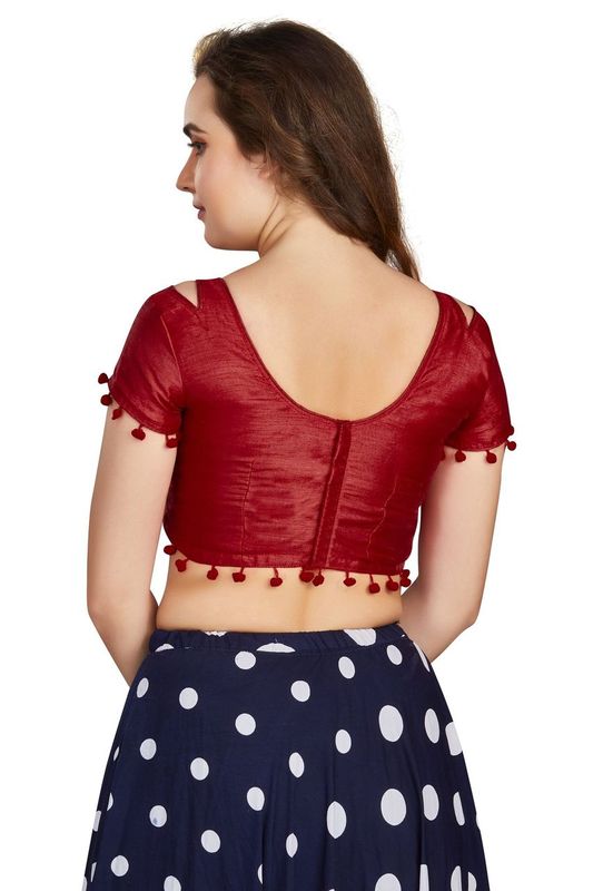 Aastha fashion Maroon Art Slik Boat Neck Blouse Work Plain