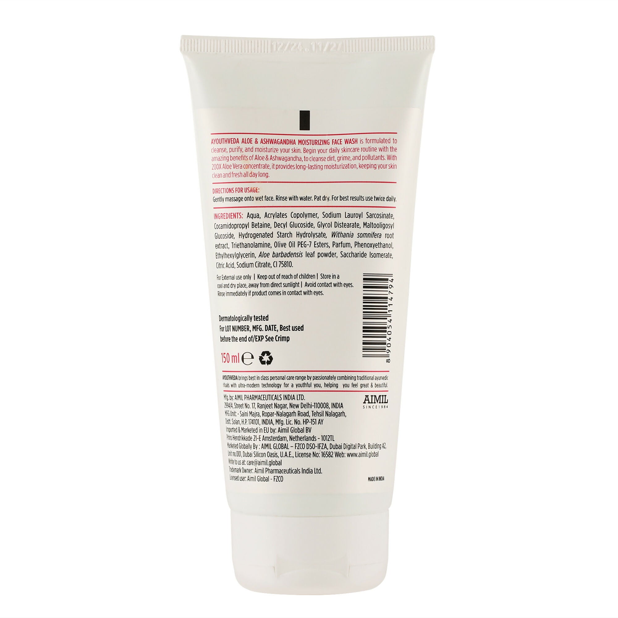 Ayouthveda Aloe & Ashwagandha Moiturizing Face Wash