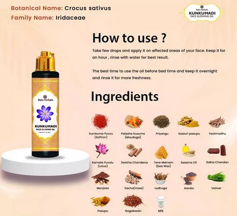 Ingredients of Kunkumadi Face Glowing Oil 