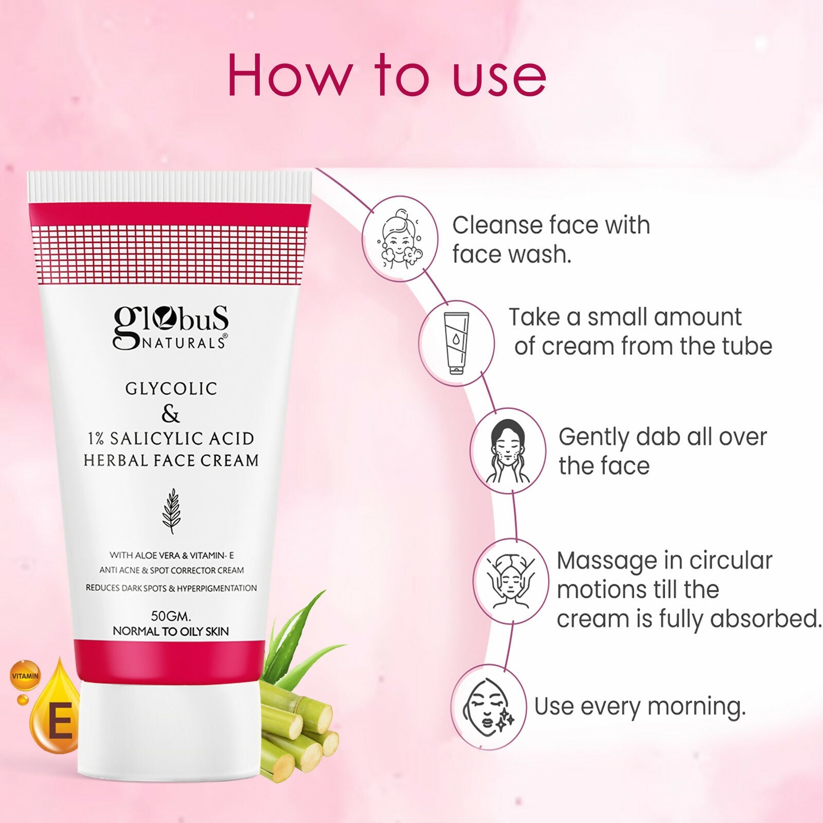 Globus Naturals Glycolic & 1% Salicylic Acid Herbal Anti Acne Face Cream