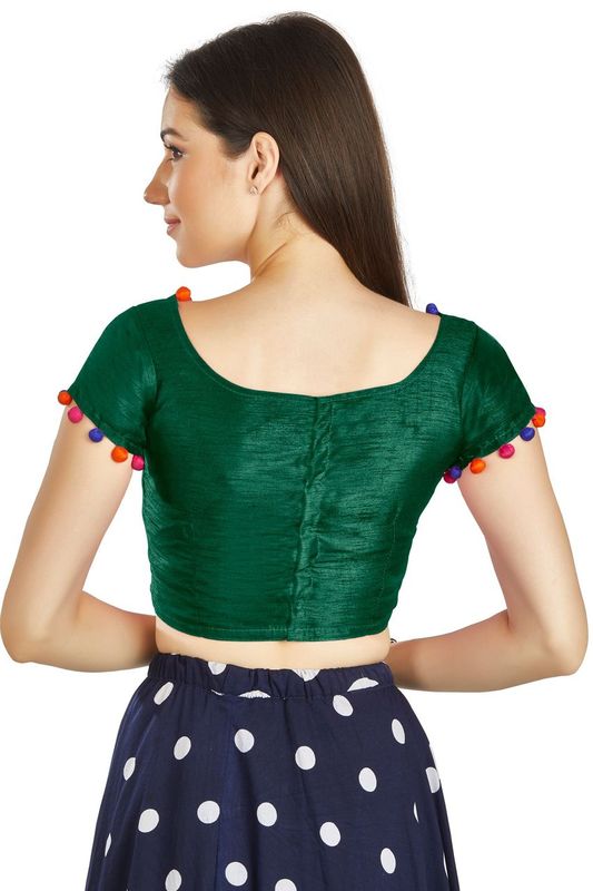 Aastha fashion Bottal green Art Sleek Boat Neck Blouse Work Potli Design In Neck Or Sleeve