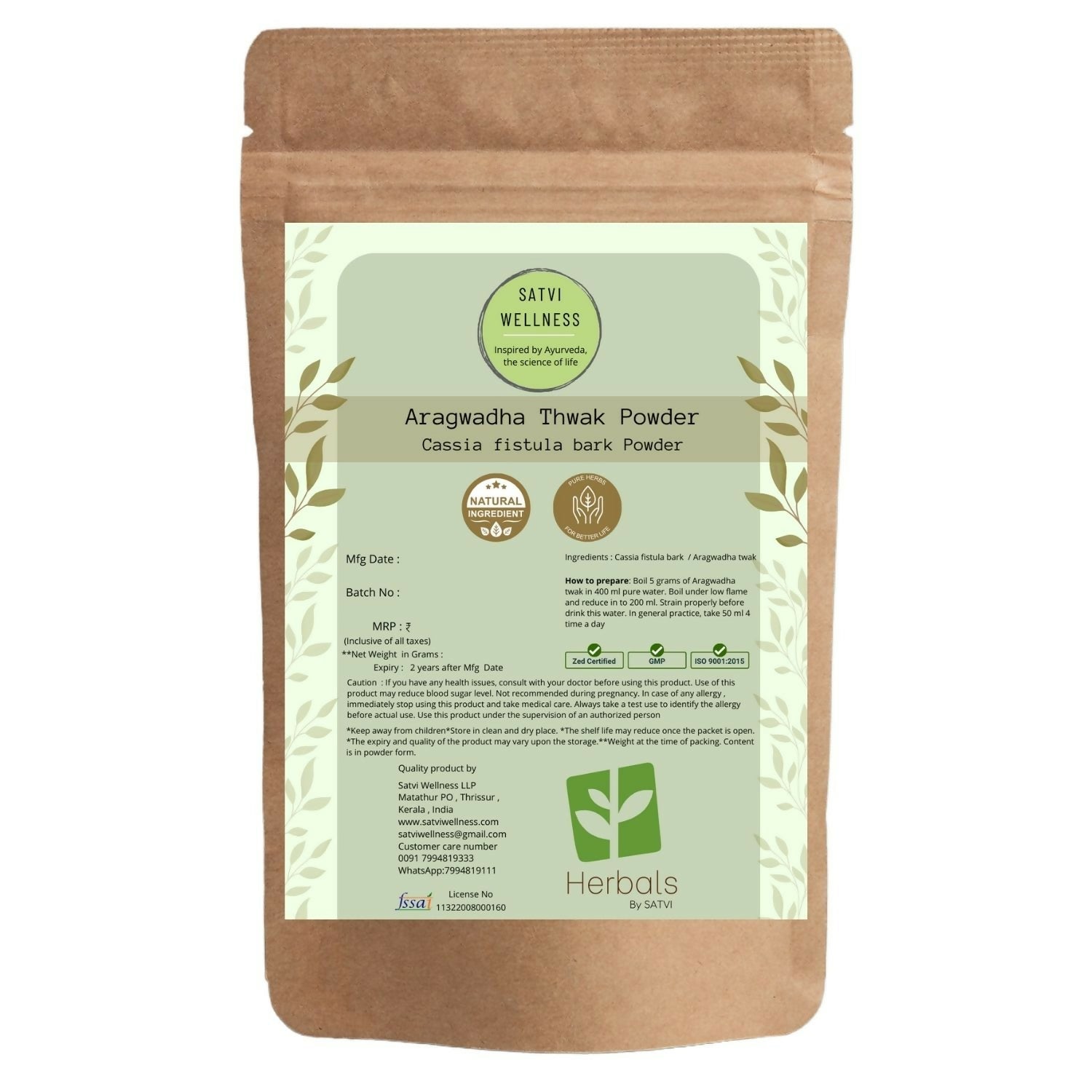 Satvi Wellness Aragwadha Bark Powder | Purging Cassia