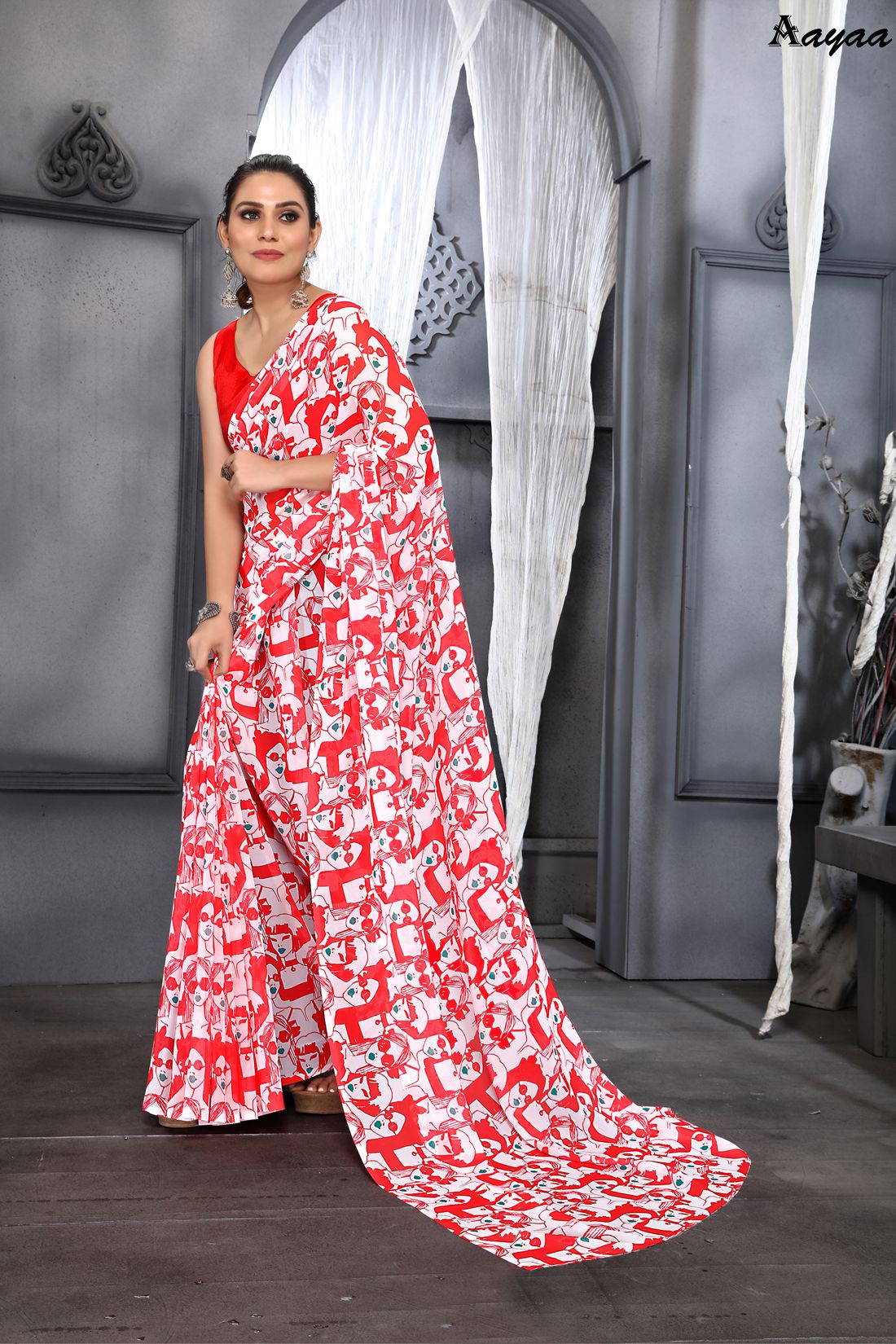 Aastha Red Faux Georgette Digital Print work