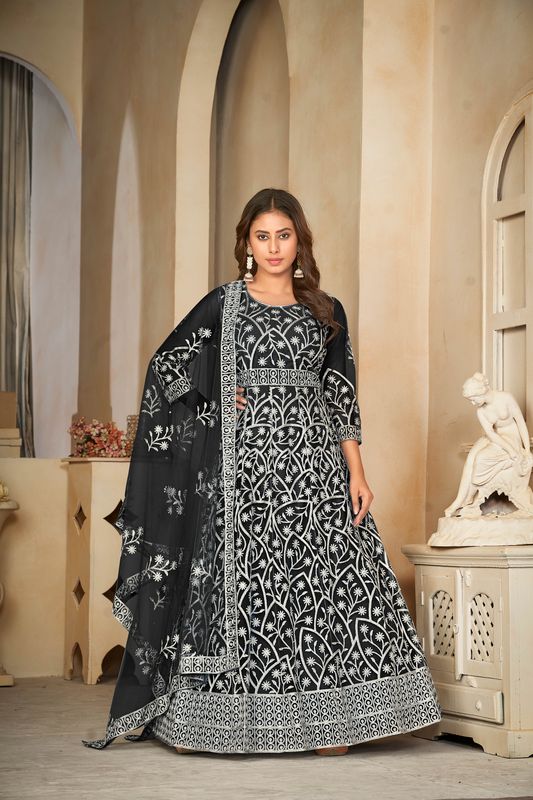 Aastha Black with Net top fabric Santoon Net Bottom fabric