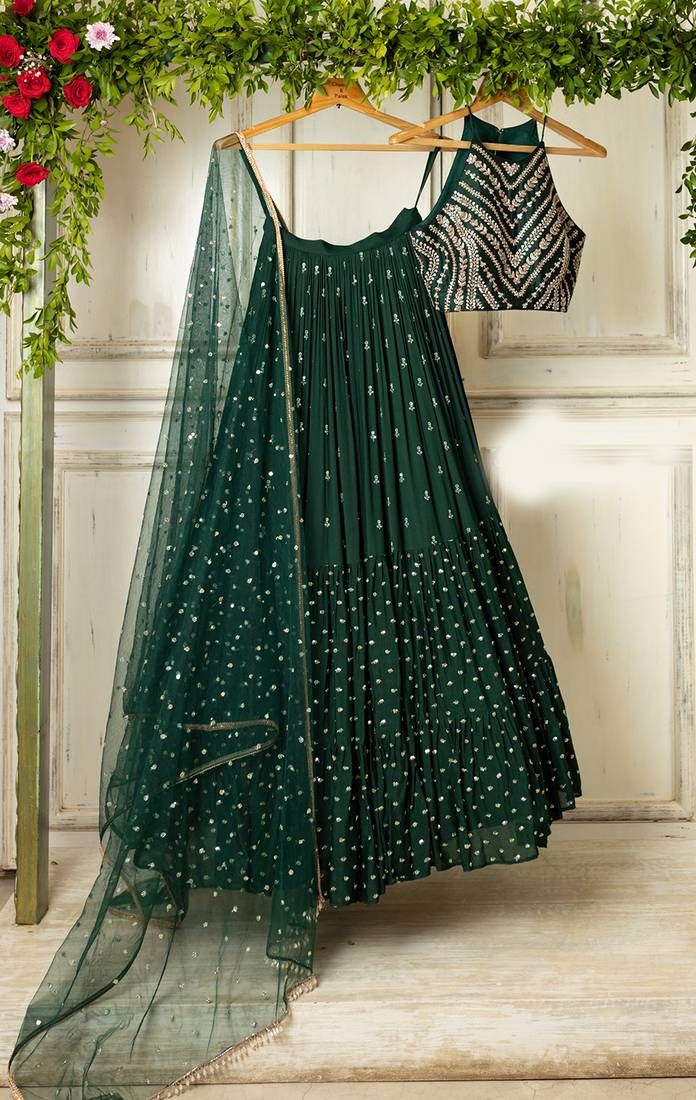 Aastha fashion Green Foux Georgette lehanga blouse Embroidery Work