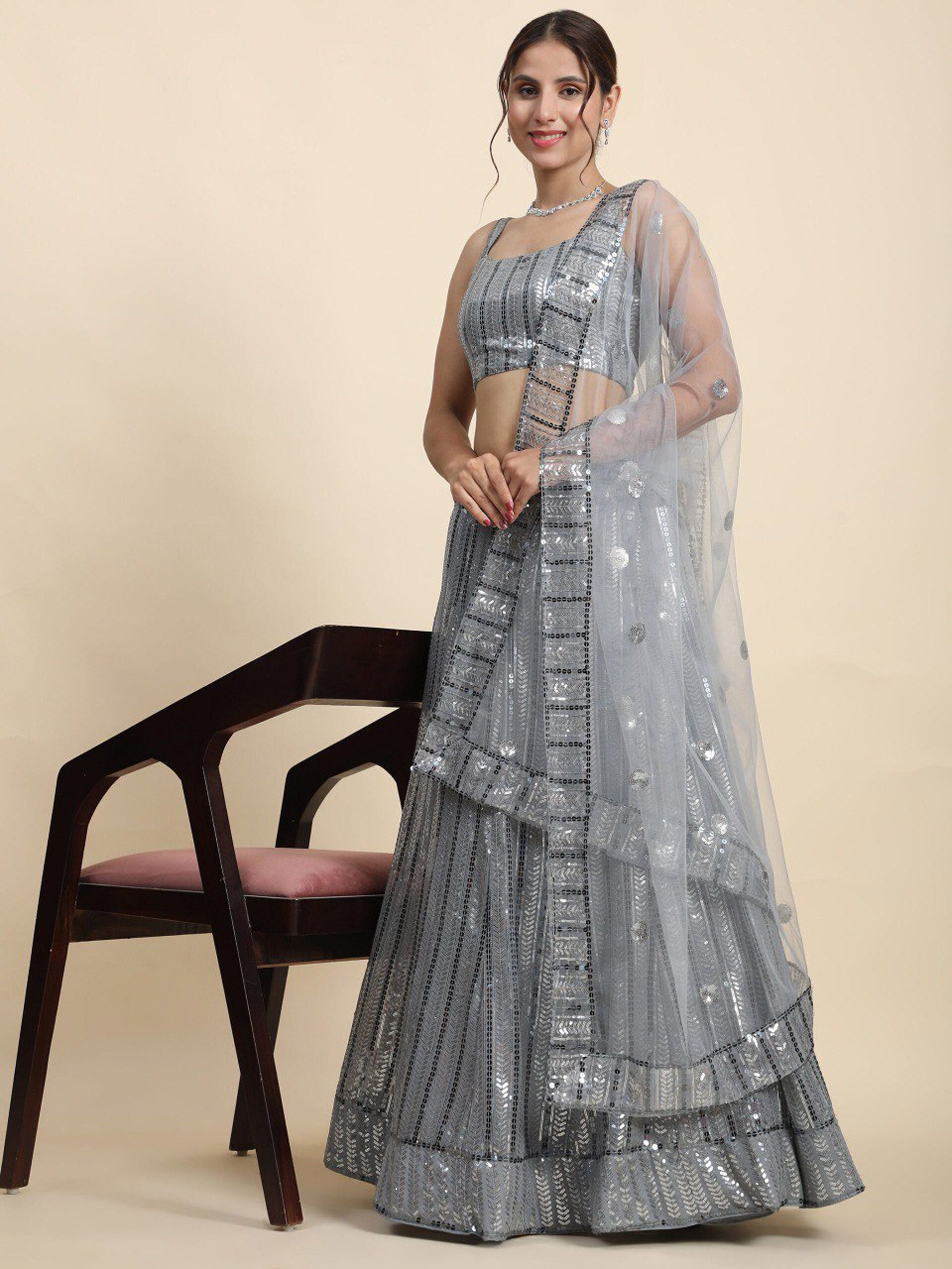 Aastha fashion off grey Lehenga Choli with silk net blouse fabric