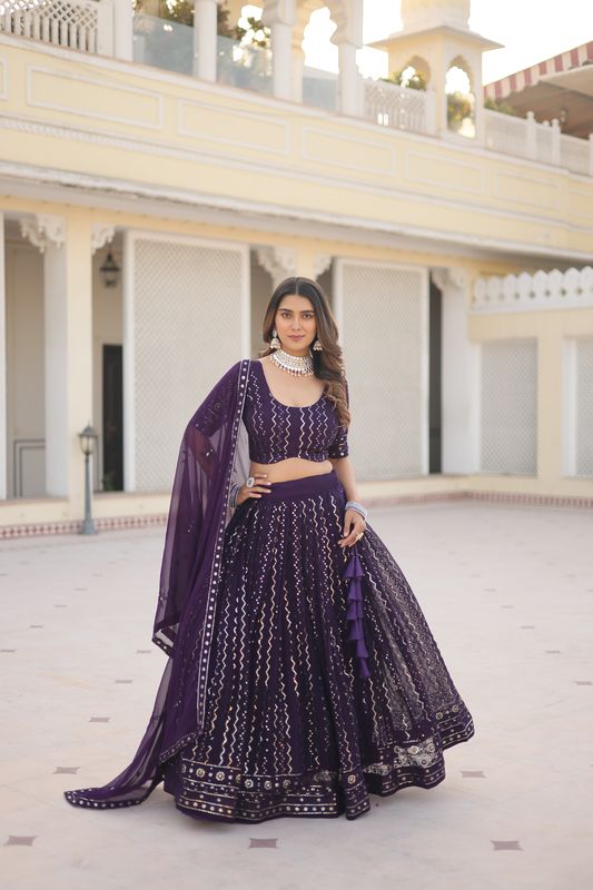 Aastha fashion  wine Lehenga faux blooming blouse fabric embroidery work