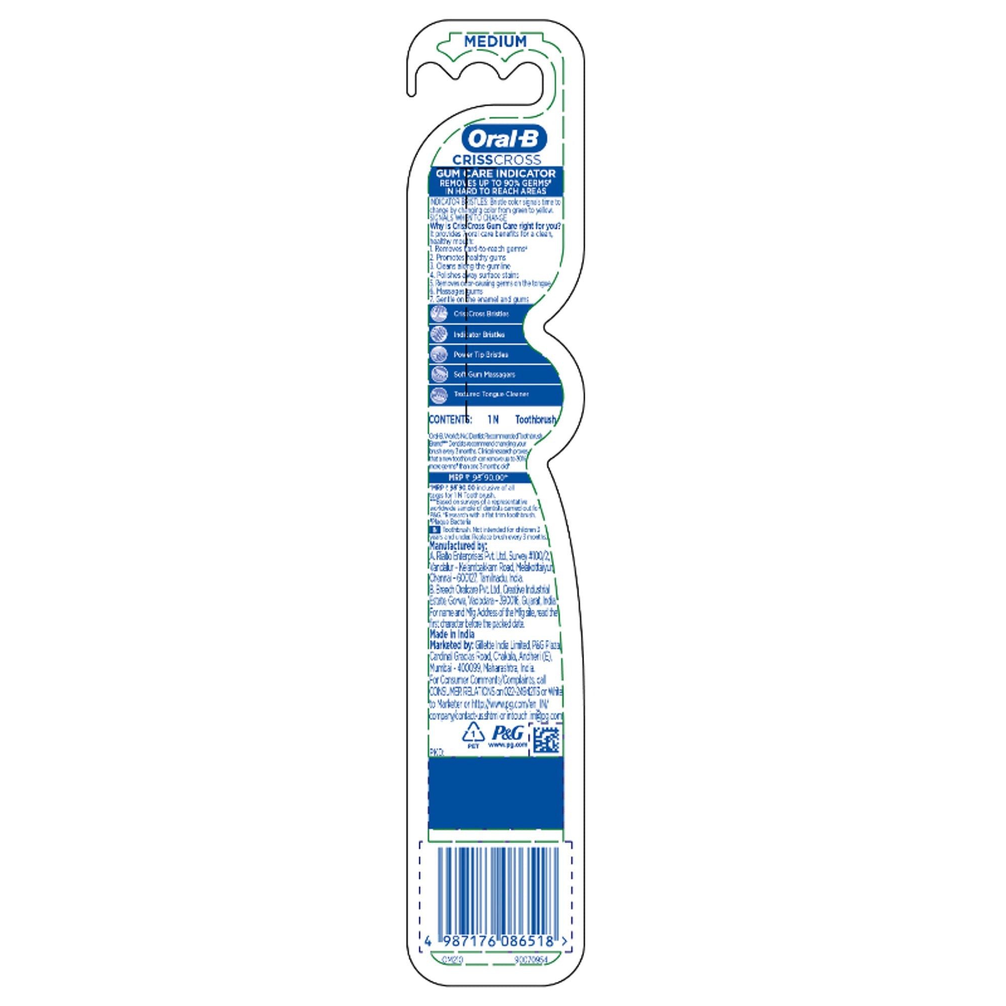Oral-B Criss Cross Gum Care Toothbrush Pack Of 1 (medium)