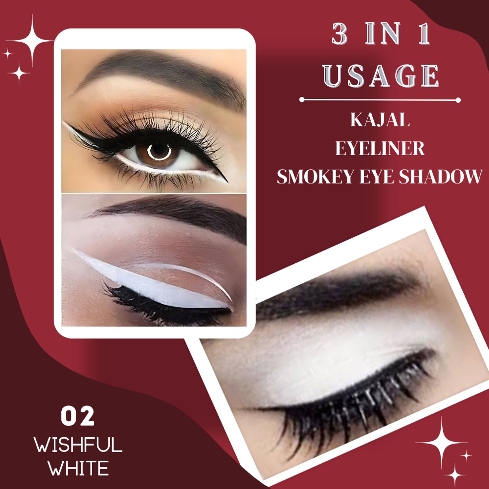 KINDED Kind Eyes Kajal 3 In 1 Kohl Kajal Eye Liner Smokey Eye Shadow - 02 Wishful White