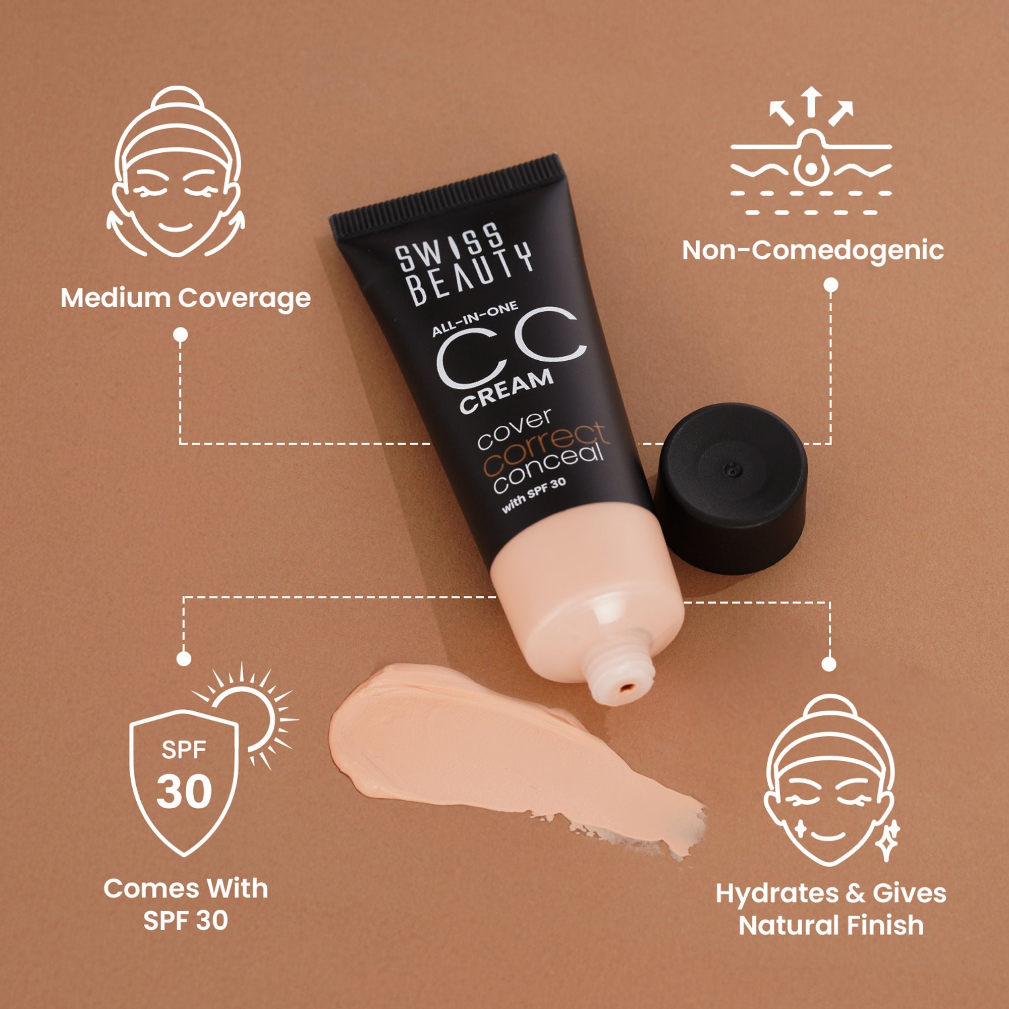 Swiss Beauty All-In-One CC Cream Cover Correct & Conceal - 01 Light Ivory