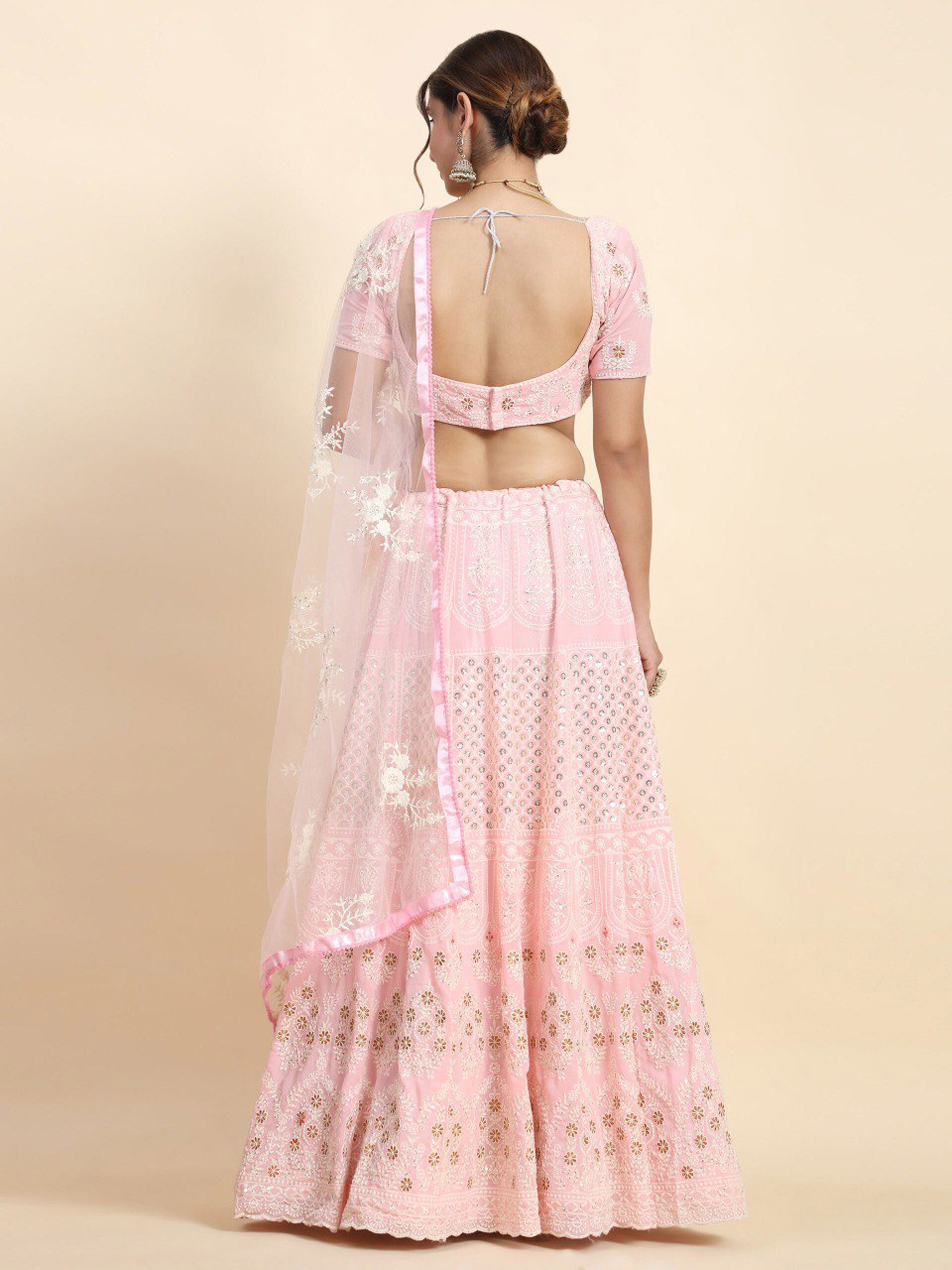 Aastha fashion off pink Lehenga Choli with faux georgette blouse fabric