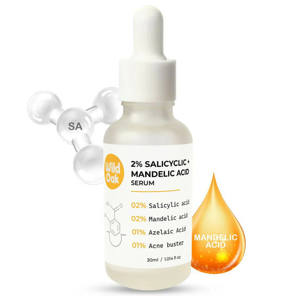 WildOak Anti Acne & Oil Control Face Serum | 3X Power of 2% Salicylic Mandelic & Azelaic Acid | Acne Buster | Anti-Acne Pore Cleansing & Skin Exfoliation | Face Serum for Men & Women | 30ml