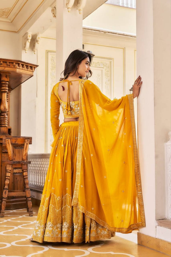 Aastha fashion Mustard Heavy Fox Georgette lehanga blouse fabric Embroidery Sequence Work