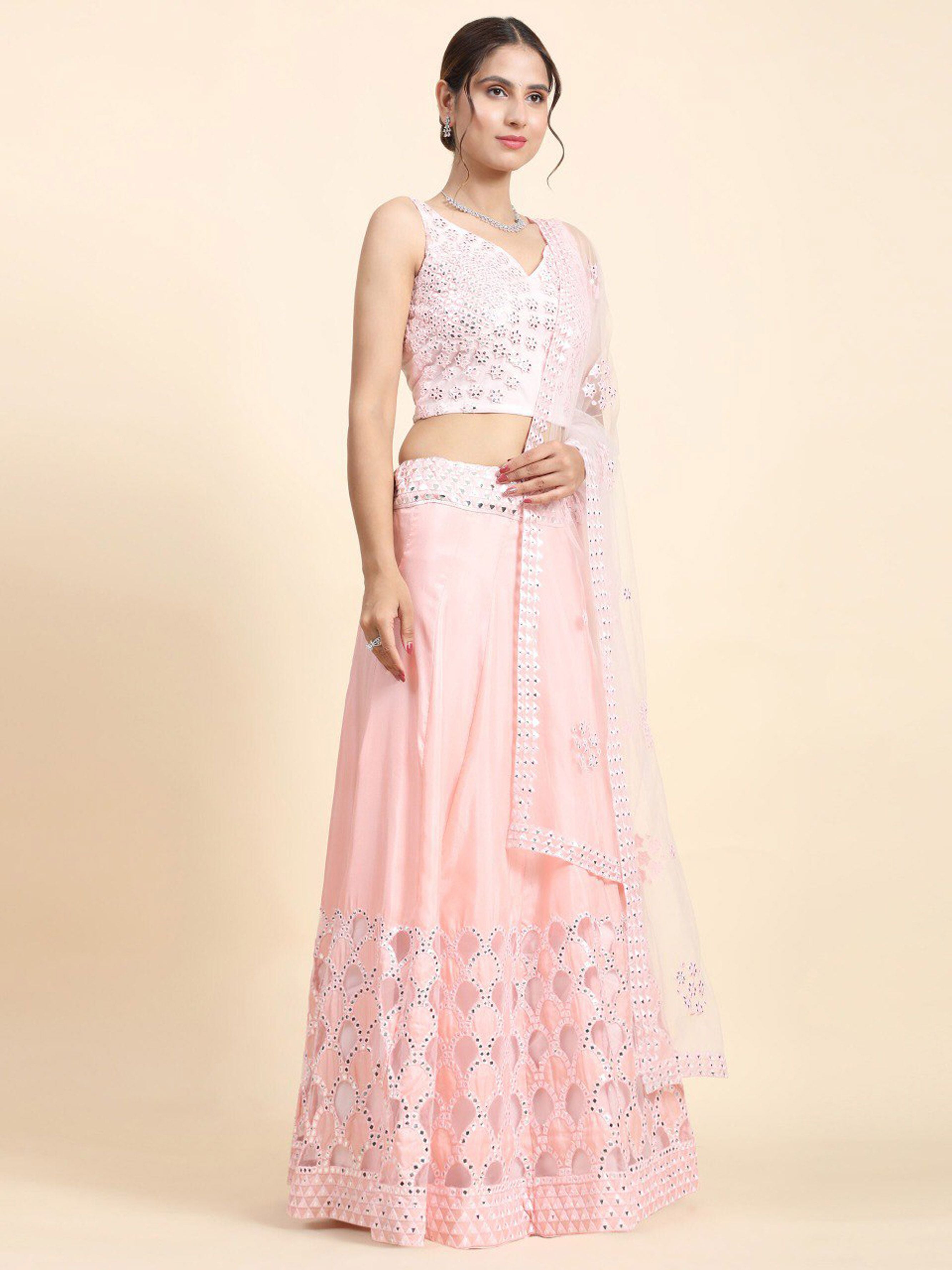 Aastha fashion off pink Lehenga Choli with faux net blouse fabric