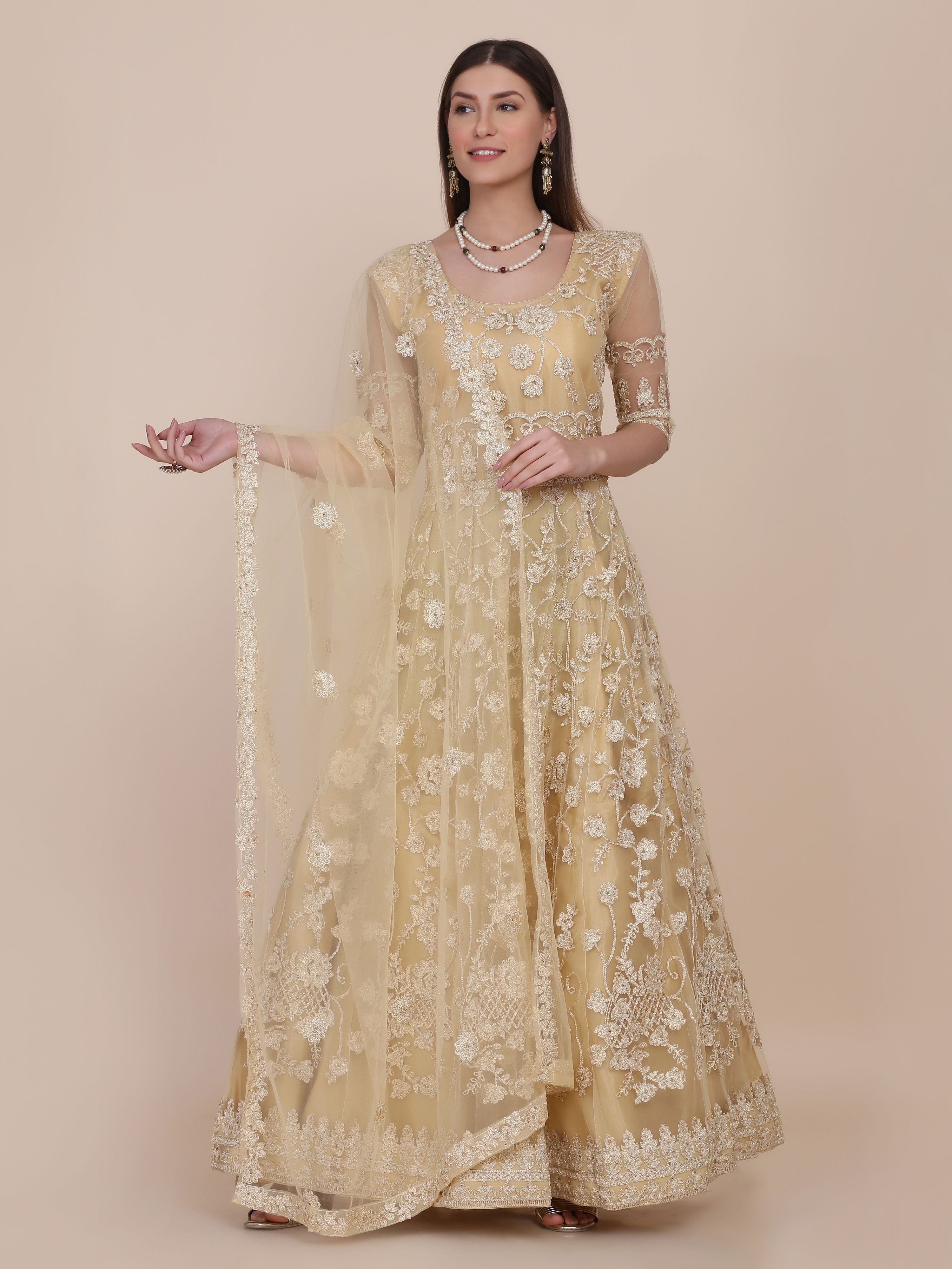 Aastha Cream Dupatta with Net top fabric Crepe Bottom fabric