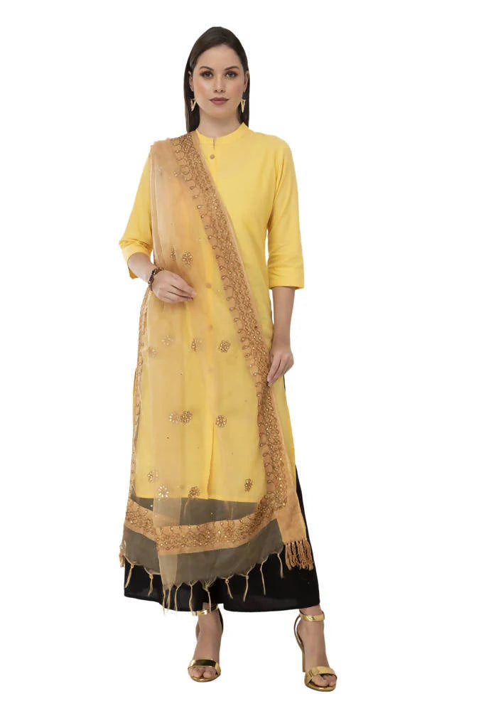 Mominos Fashion Golden Orgenza Nug Embroidery Dupatta