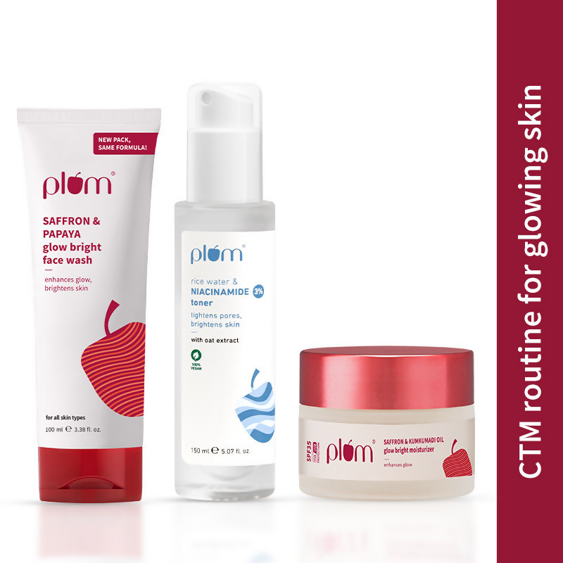 Plum CTM Combo - Saffron & Papaya Face Wash, Niacinamide Toner