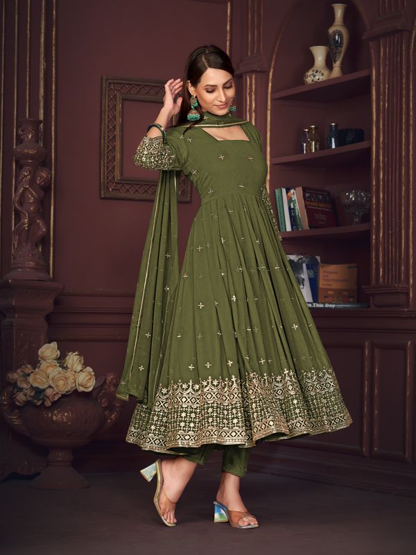 Aastha Light green with Net top fabric Georgette Crepe Net Bottom fabric