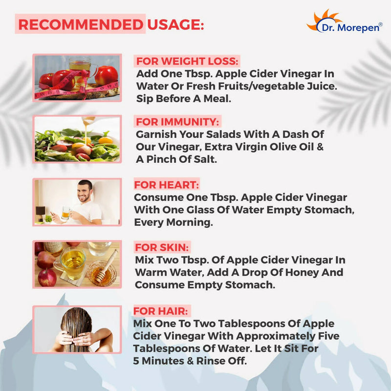 Dr. Morepen Apple Cider Vinegar With 2x Mother for Weight Management, Immunity, Skin & Hair