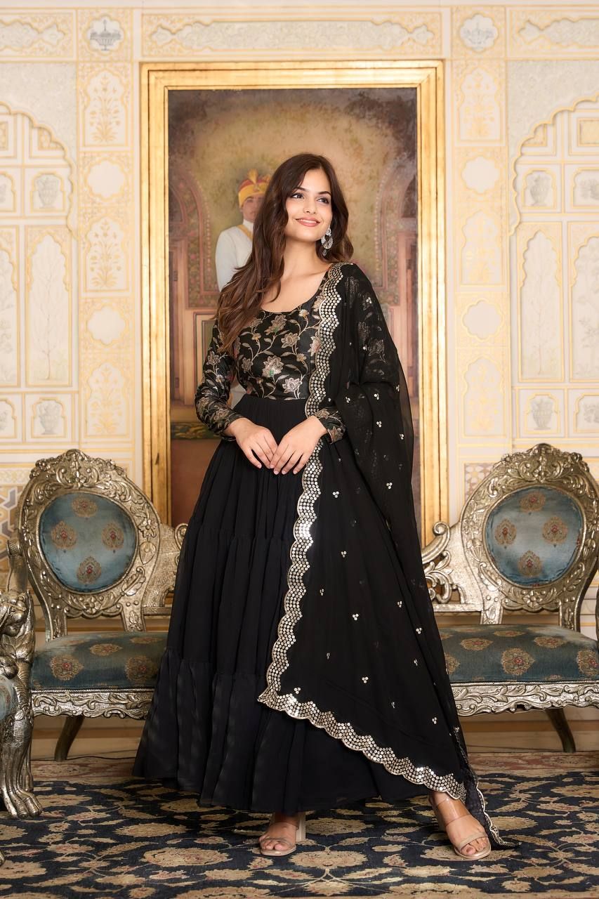 Aastha Black Fox Georgette with Micro Cotton pure zecard work