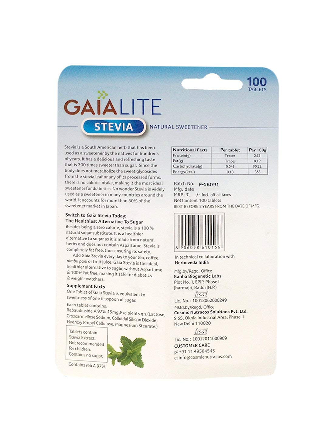 Gaia Lite Stevia Tablets