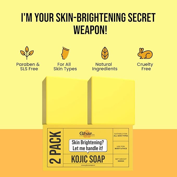 GHAR SOAPS Kojic Acid 2% Soap with Niacinamide | For Pigmentation, Sun damage, Brightening Underarm & Reduces Dark Spot | Soap for Men & Women | Suitable for All Skin Types