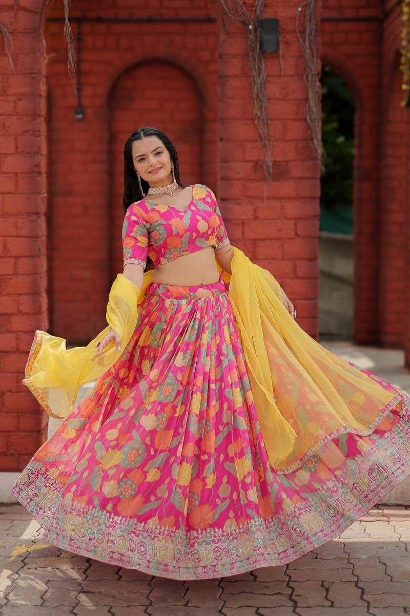 Aastha fashion multi color viscose tebbi organza lehanga blue blouse fabric embroidery work