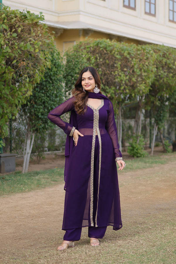 Aastha fashion wine Dupatta with Faux Blooming kurti fabric