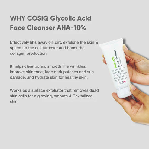 COSIQ Glycolic Acid Face Cleanser AHA-10%, 100ml