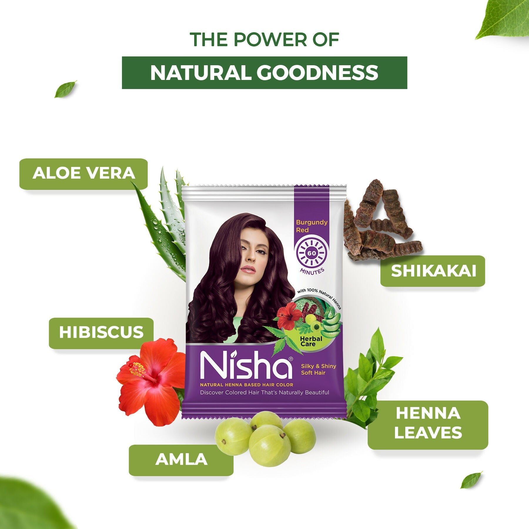 Nisha Henna Based Hair Colour for Women & Men Burgundy Red (Pack of 10)